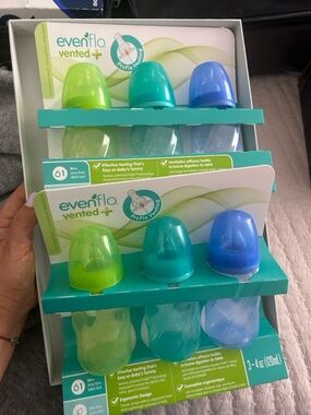 Evenflo Vented+ Baby Bottle Set - Blue, Teal, Lime Green